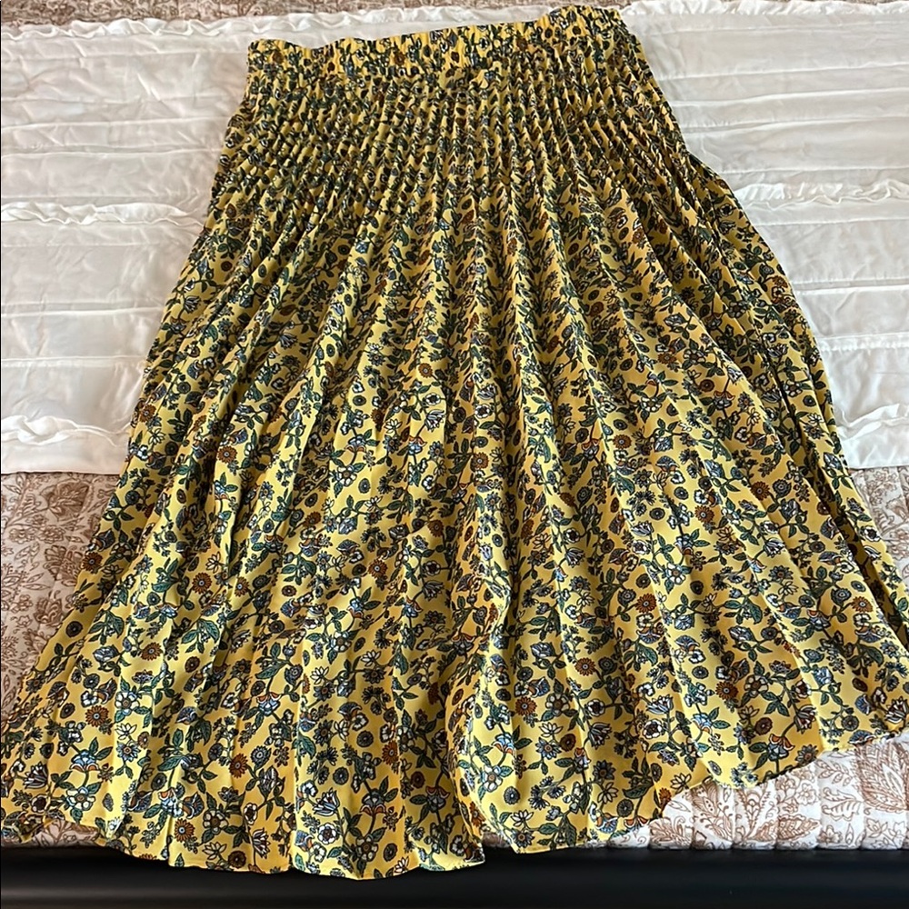 Max Studio Green Yellow Midi A-Line Skirt